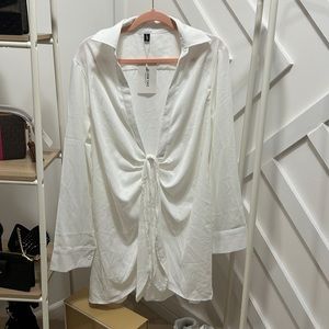 Bloom Chic Long Sleeve Deep V Shirt Mini Dress